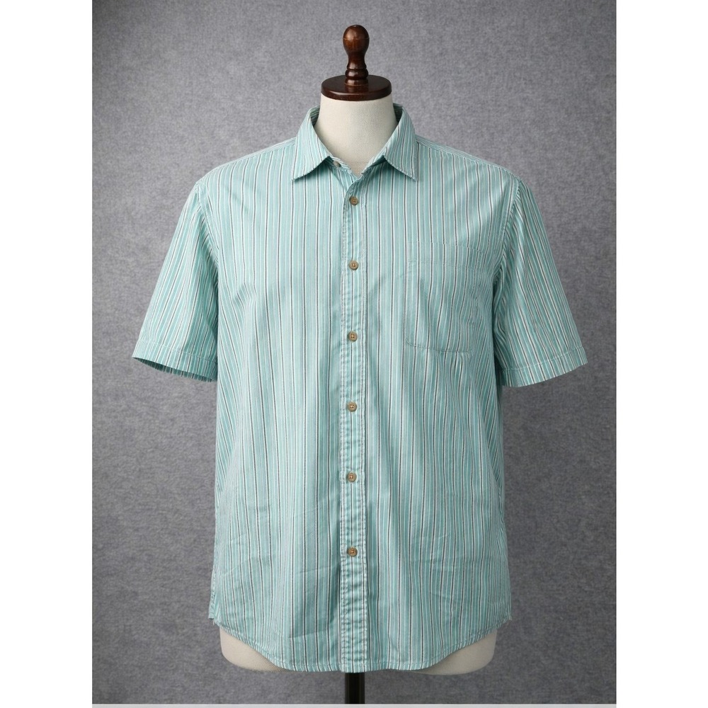 KingSize Mens 2XL Big‎ Striped Button Up Shirt Short Sleeve Teal Casual Pocket